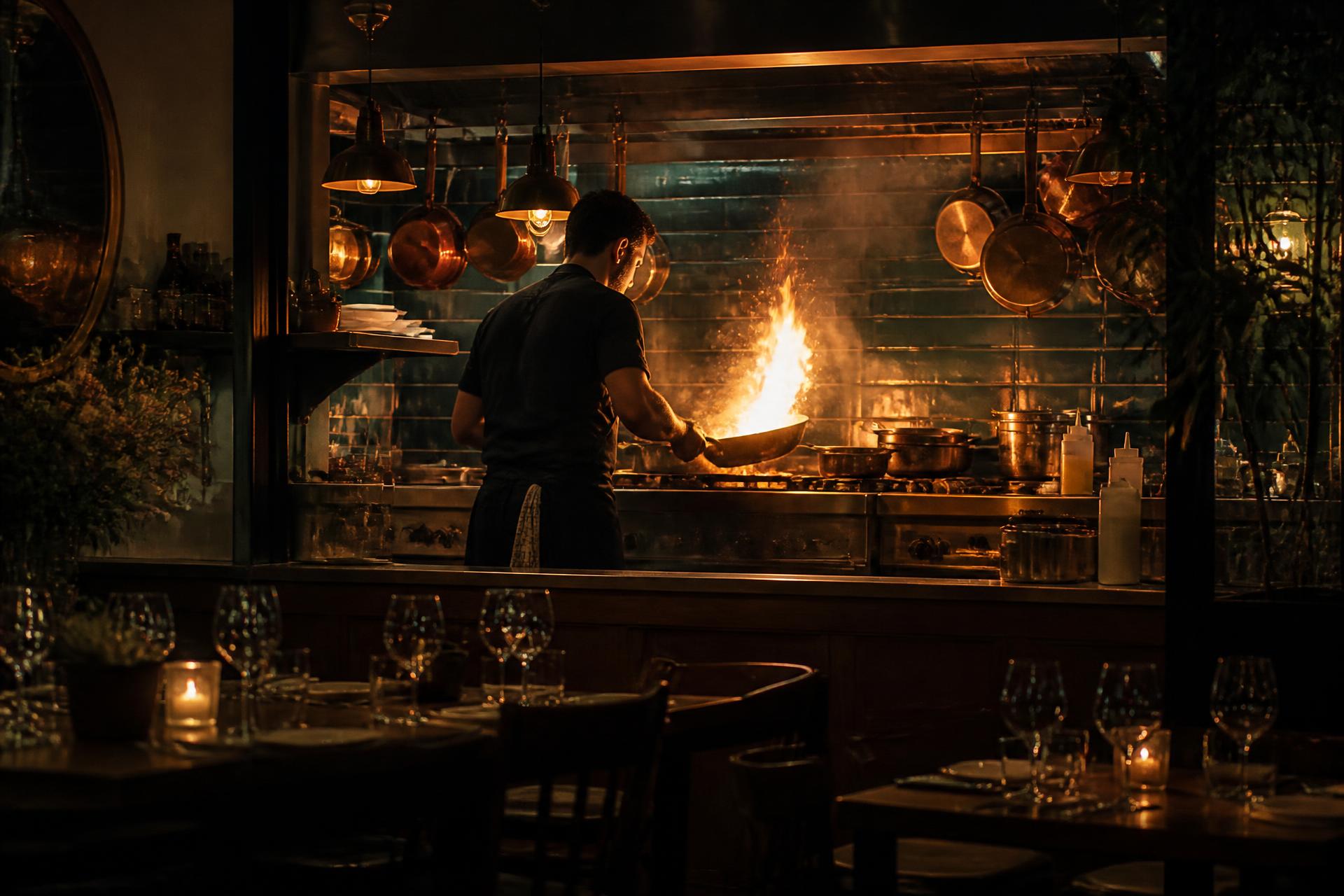 De open keuken van de voorbeeldbistro